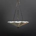 A white, fluted pendant light with a scalloped edge.
